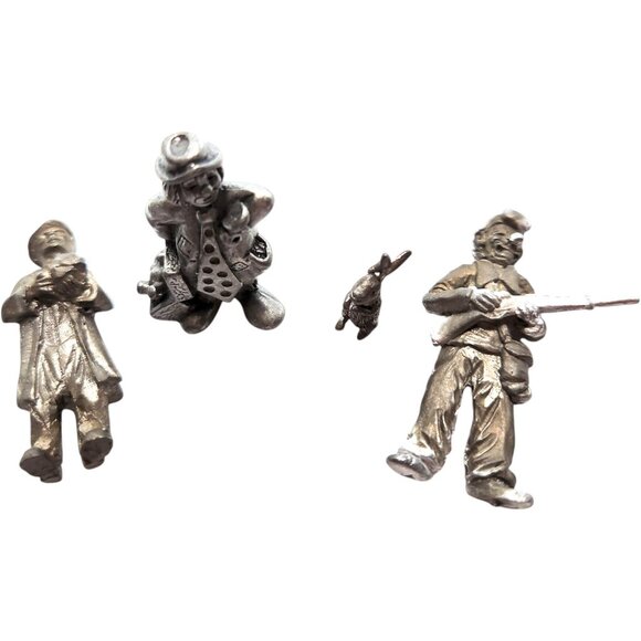 4 Vintage Pewter/Lead (?) Mini Figures Hunter Clown Man in Coat & Rabbit - Picture 8 of 10